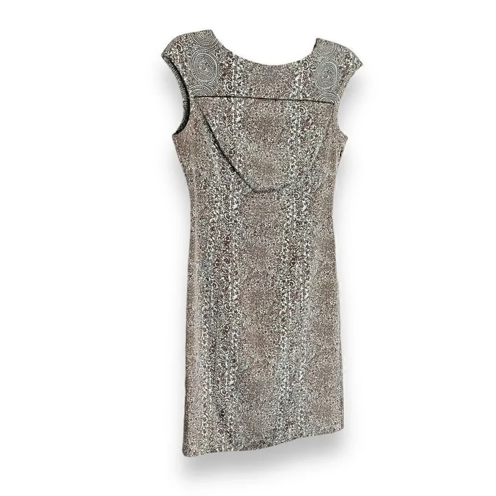 Tory Burch Carter Logo Print Sheath Sleeveless Dress Tan Blue Women’s Size 2 / S